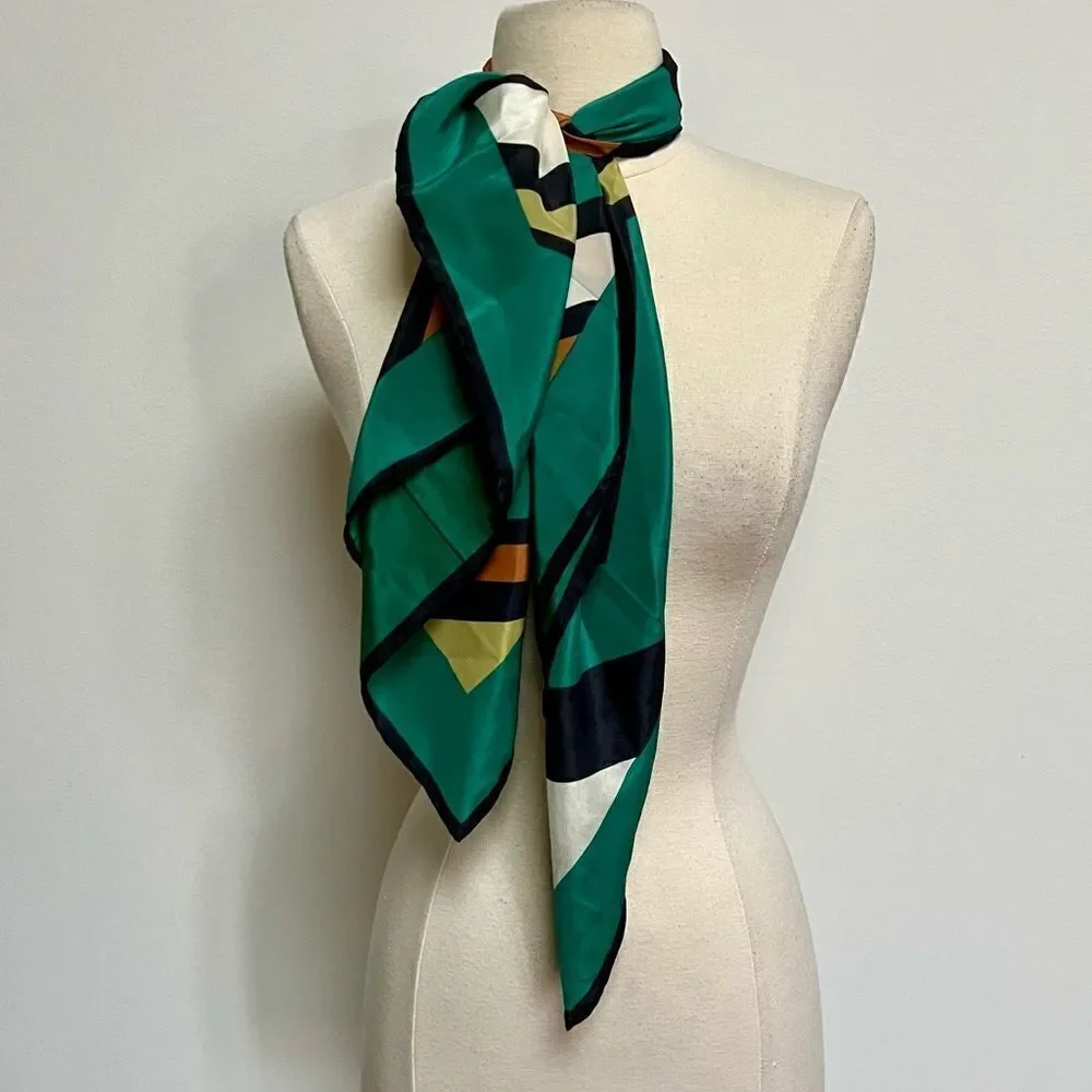 Vintage 80s / 90s Big Block Chevron Geometric Gorgeous Teal Lime Brown Scarf
